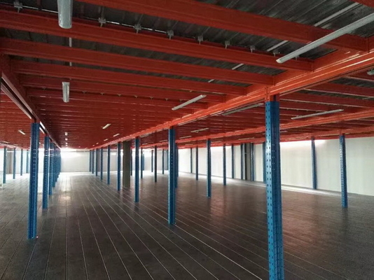 Podłogi metalowe wielopoziomowe i średniozwalniane w kolorze niebieskim i pomarańczowym